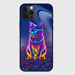 Чехол для iPhone 12 Pro Max Космический неоновый котик - нейросеть, цвет: 3D-черный