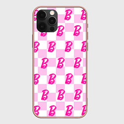 Чехол для iPhone 12 Pro Max Розовая шашка и Барби, цвет: 3D-светло-розовый