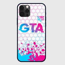 Чехол для iPhone 12 Pro Max GTA neon gradient style: символ сверху, цвет: 3D-черный