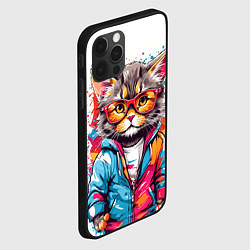 Чехол для iPhone 12 Pro Max Котик в очках - брызги красок, цвет: 3D-черный — фото 2