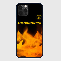 Чехол для iPhone 12 Pro Max Lamborghini - gold gradient: символ сверху, цвет: 3D-черный