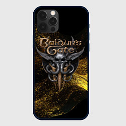 Чехол для iPhone 12 Pro Max Baldurs Gate 3 logo gold black, цвет: 3D-черный