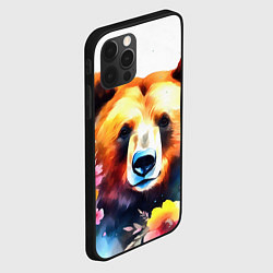 Чехол для iPhone 12 Pro Max Морда медведя гризли с цветами акварелью, цвет: 3D-черный — фото 2