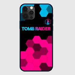 Чехол для iPhone 12 Pro Max Tomb Raider - neon gradient: символ сверху, цвет: 3D-черный