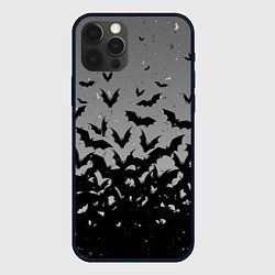 Чехол для iPhone 12 Pro Max Серый фон и летучие мыши, цвет: 3D-черный