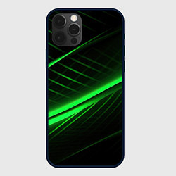 Чехол для iPhone 12 Pro Max Зеленые полосы на черном фоне, цвет: 3D-черный