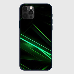 Чехол iPhone 12 Pro Max Green lines black backgrouns