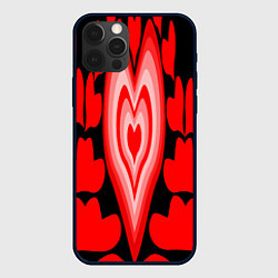 Чехол для iPhone 12 Pro Max Сердечки с красными узорами, цвет: 3D-черный