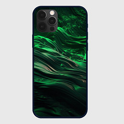 Чехол для iPhone 12 Pro Max Зеленые абстрактные волны, цвет: 3D-черный