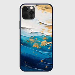 Чехол для iPhone 12 Pro Max Белый, синий, золотой импасто абстракция, цвет: 3D-черный