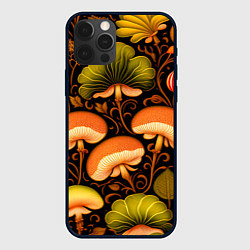 Чехол iPhone 12 Pro Max Грибы с листвой узор