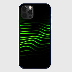 Чехол для iPhone 12 Pro Max Зеленые абстрактные волны, цвет: 3D-черный