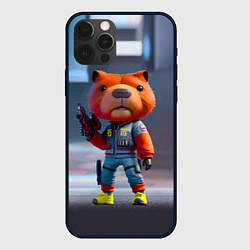 Чехол iPhone 12 Pro Max Крутой капибара с пистолетом - киберпанк - нейросе