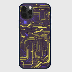 Чехол для iPhone 12 Pro Max Кибер схемы Жёлтый и фиолетовый, цвет: 3D-черный