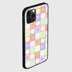 Чехол для iPhone 12 Pro Max Сердечки и цветочки в пастельных квадратах, цвет: 3D-черный — фото 2