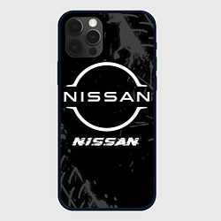 Чехол iPhone 12 Pro Max Nissan speed на темном фоне со следами шин