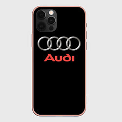 Чехол для iPhone 12 Pro Max Audi sport на чёрном, цвет: 3D-светло-розовый