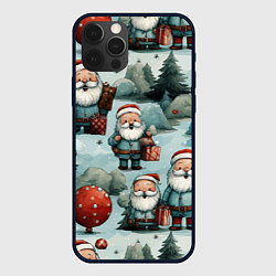 Чехол для iPhone 12 Pro Max Рождественский узор с Санта Клаусами, цвет: 3D-черный