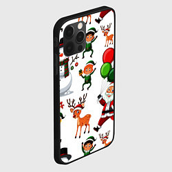 Чехол для iPhone 12 Pro Max Зимний праздник - деды морозы гномы олени, цвет: 3D-черный — фото 2
