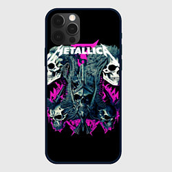 Чехол для iPhone 12 Pro Max Металлика на фоне черепов рокеров, цвет: 3D-черный