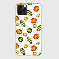 Чехол для iPhone 12 Pro Max Разноцветные тыквы - паттерн, цвет: 3D-салатовый
