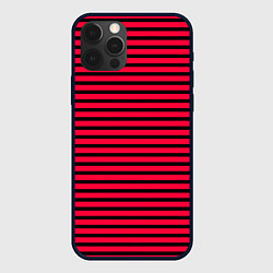 Чехол для iPhone 12 Pro Max Красно-розовый в чёрную полоску, цвет: 3D-черный