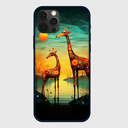 Чехол для iPhone 12 Pro Max Жирафы в стиле фолк-арт, цвет: 3D-черный