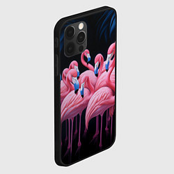 Чехол для iPhone 12 Pro Max Стая розовых фламинго в темноте, цвет: 3D-черный — фото 2