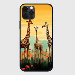 Чехол iPhone 12 Pro Max Три жирафа в стиле фолк-арт