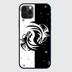 Чехол для iPhone 12 Pro Max Инь Янь - Драконы, цвет: 3D-черный