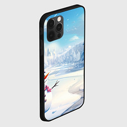 Чехол для iPhone 12 Pro Max Новогодний пейзаж снеговик, цвет: 3D-черный — фото 2