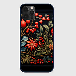 Чехол iPhone 12 Pro Max Новогодние ягоды и цветы