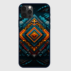Чехол для iPhone 12 Pro Max Орнамент с оранжевыми и синими ромбами, цвет: 3D-черный