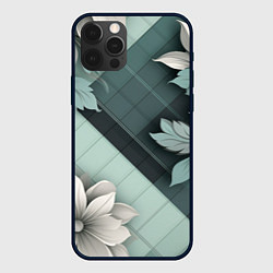Чехол для iPhone 12 Pro Max Мятная клетка и цветы, цвет: 3D-черный