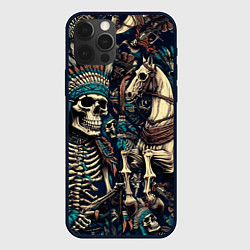 Чехол для iPhone 12 Pro Max Татуировка скелета индейца и ковбоя в техасе, цвет: 3D-черный