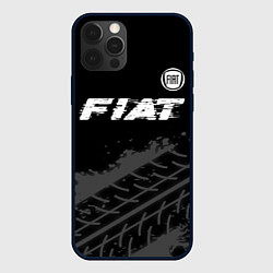 Чехол для iPhone 12 Pro Max Fiat speed на темном фоне со следами шин посередин, цвет: 3D-черный