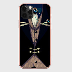 Чехол iPhone 12 Pro Max Фрак тёмный с цепочками и брошью
