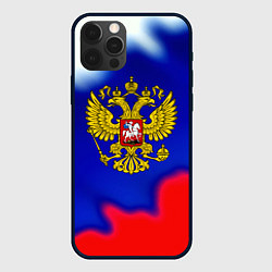 Чехол для iPhone 12 Pro Max Герб РФ триколор краски, цвет: 3D-черный