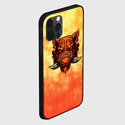 Чехол для iPhone 12 Pro Max Огненный дикий кабан на фоне пламени, цвет: 3D-черный — фото 2