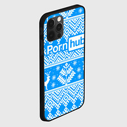 Чехол для iPhone 12 Pro Max Порнхаб - новогодний синий паттерн, цвет: 3D-черный — фото 2