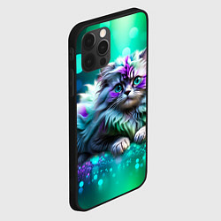 Чехол для iPhone 12 Pro Max Пушистый котенок в бирюзово фиолетовом боке, цвет: 3D-черный — фото 2