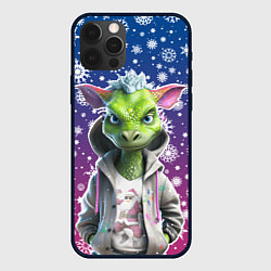 Чехол для iPhone 12 Pro Max Зеленый дракон и снежинки, цвет: 3D-черный