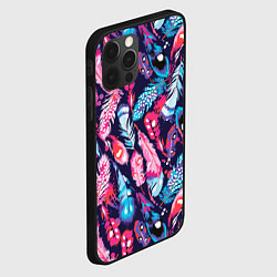 Чехол для iPhone 12 Pro Max Экзотические перья разноцветные, цвет: 3D-черный — фото 2