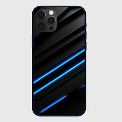 Чехол для iPhone 12 Pro Max Синие неоновые линии на черном, цвет: 3D-черный