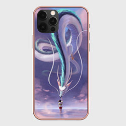 Чехол для iPhone 12 Pro Max Унесенные призраками- дракон и девочка, цвет: 3D-светло-розовый