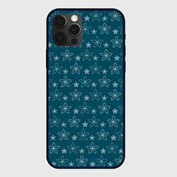Чехол для iPhone 12 Pro Max Паттерн бирюзовый маленькие стилизованные цветы, цвет: 3D-черный