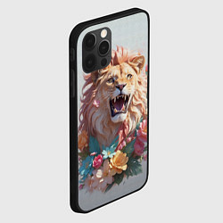 Чехол для iPhone 12 Pro Max Голова льва в цветах на холсте, цвет: 3D-черный — фото 2