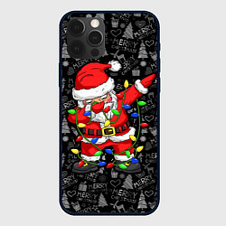 Чехол для iPhone 12 Pro Max Санта Клаус с гирляндой, цвет: 3D-черный