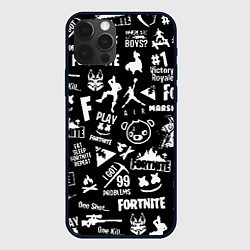 Чехол для iPhone 12 Pro Max Fortnite alllogo black, цвет: 3D-черный