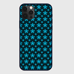 Чехол iPhone 12 Pro Max Паттерн снежинки тёмно-бирюзовый